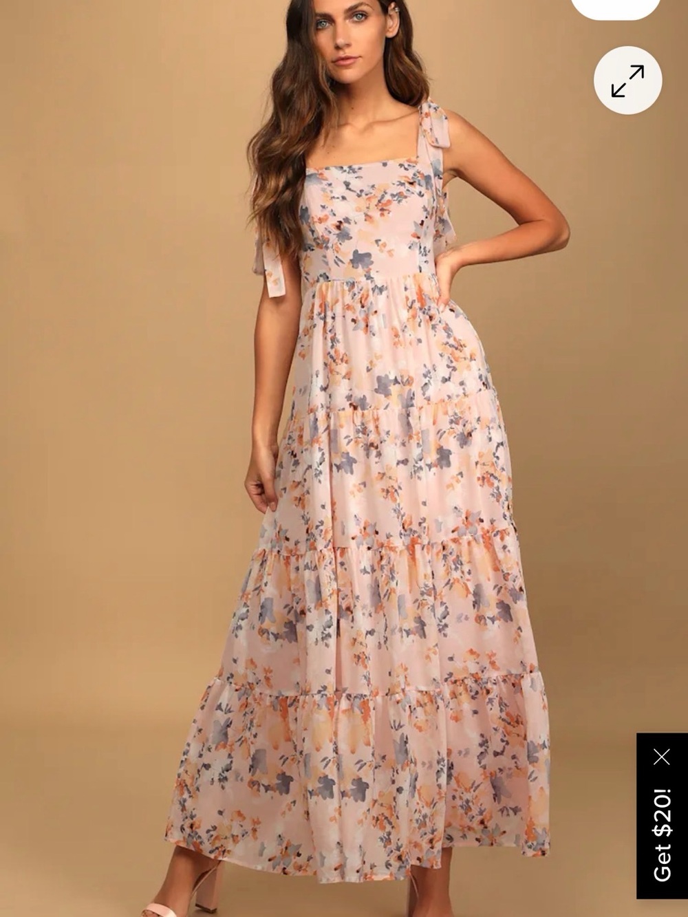 Lulus Floral Tie-Shoulder Maxi Dress in Blush Pink